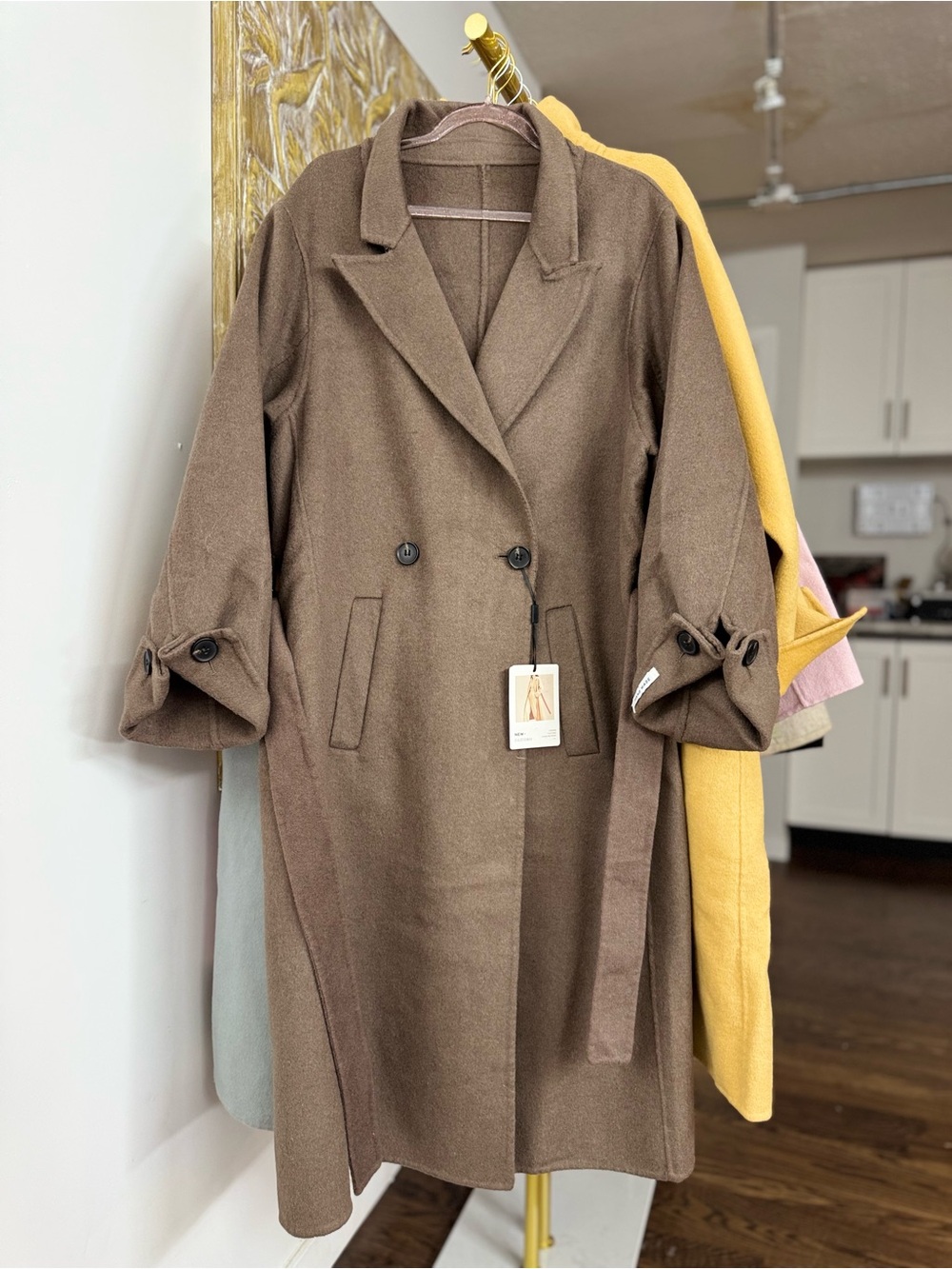 Classic Brown Double-Breasted Women's Wool Coat